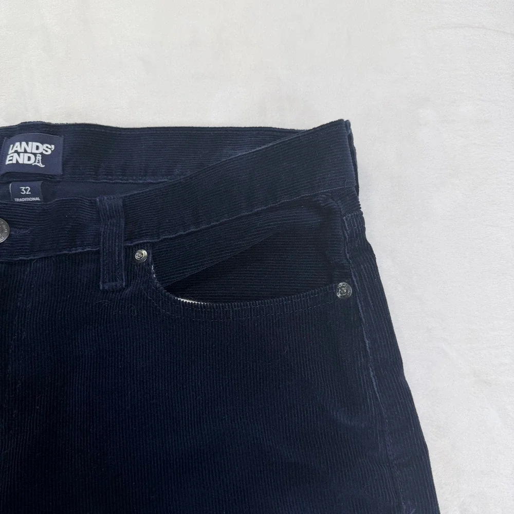 Lands End Mens Corduroy Pant Navy Blue 32x30 Straight Leg Traditional Fit Preppy